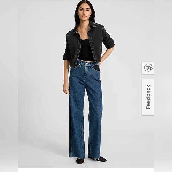 NWT EXPRESS Tuxedo Stripe Wide Leg Jeans Size 6L - Picture 10 of 16